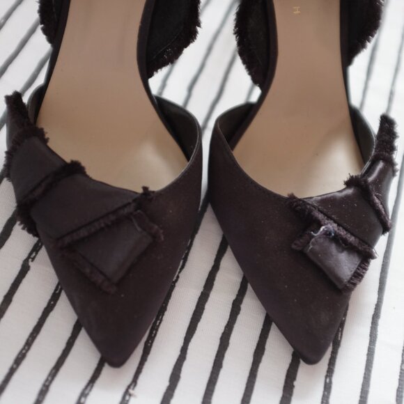 Lord & Taylor Vale Satin Pump Heels Fringe Trim D’Orsay - Picture 5 of 13